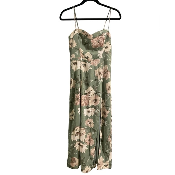 Abercrombie Camille Green Pink Floral Midi Dress XS Petite Spaghetti Straps XSP - Picture 3 of 6